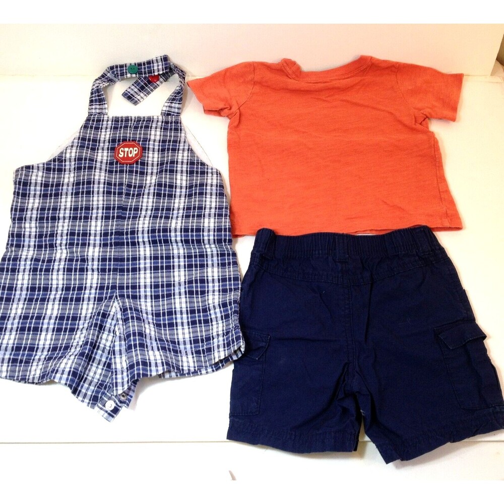 Baby Boys 12 Month Clothes Lot Of 3 Overalls Tee shirt & Shorts Clean - Picture 8 of 8
